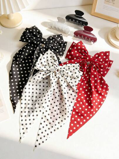 2pcs/Set Women Minimalist Polka Dot Bow Decor Acrylic Hair Clips, Simple Elegant Casual Cute Girl Hair Accessories, Versatile For Daily, Commute, Bun, Ponytail, Suitable For Holidays, Weddings, Claw Clips, Headband, Headpiece