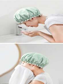 1pc Reusable Stretchy Shower Cap, Women's Double-Layer Hair Care Shower Cap, Suitable For Females, Spas, Home And Hotels, Waterproof Material, Soft Fabric, Travel Essential, Foil Print - Multicolor - View 3