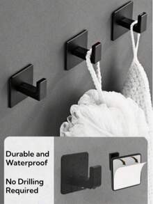 1pc/3pcs Bathroom Adhesive Towel Hooks, Wall Mounted Robe Hanger, No Drilling Required - Multicolor - View 1