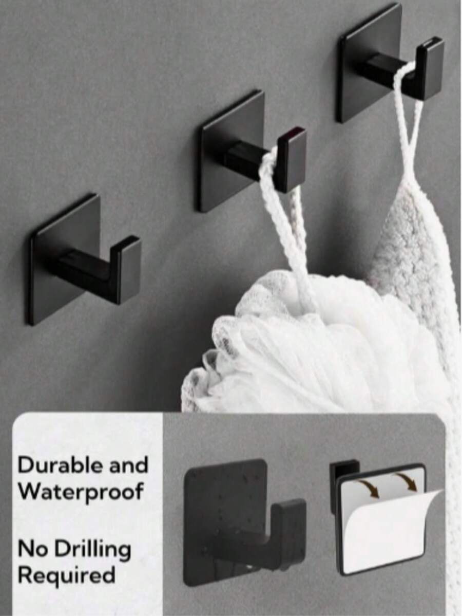 1pc/3pcs Bathroom Adhesive Towel Hooks, Wall Mounted Robe Hanger, No Drilling Required - Multicolor - View 1
