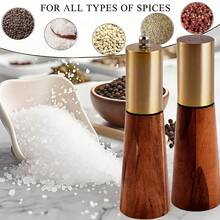 2 piezas/Set Molinillos de sal y pimienta con base de madera, molinillo de sal y pimienta manual de acero inoxidable, rellenable y con ajuste de grosor, adecuado para cocina, barbacoa, picnic - Multicolor - Ver 6