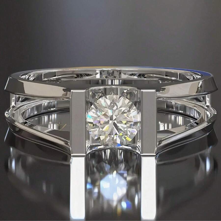 Women's Classic Fashion Cubic Zirconia Plated White Gold Geometric Square Minimalist Ring - White Gold - View 1