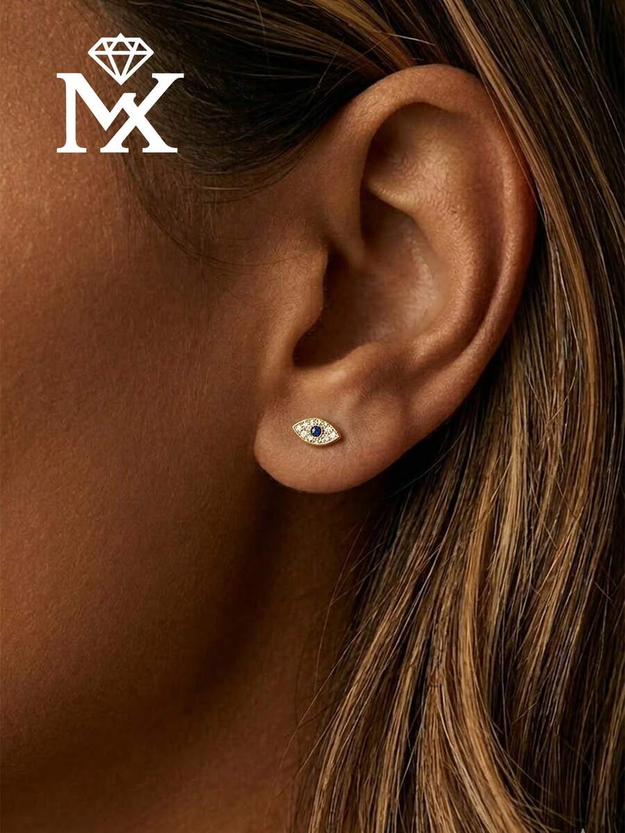 925纯银邪眼耳钉，镀金蓝宝石锆石简约护身符，精致低敏波西米亚风纳扎尔耳环，馈赠佳品 - 惡魔之眼 - 查看 1