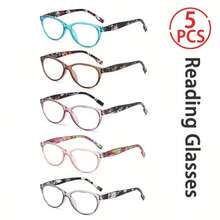 5PCS Women's Cat Eye Floral Reading Glasses - Comfortable Spring Hinge Eyewear Set - Nhiều màu - Xem 4