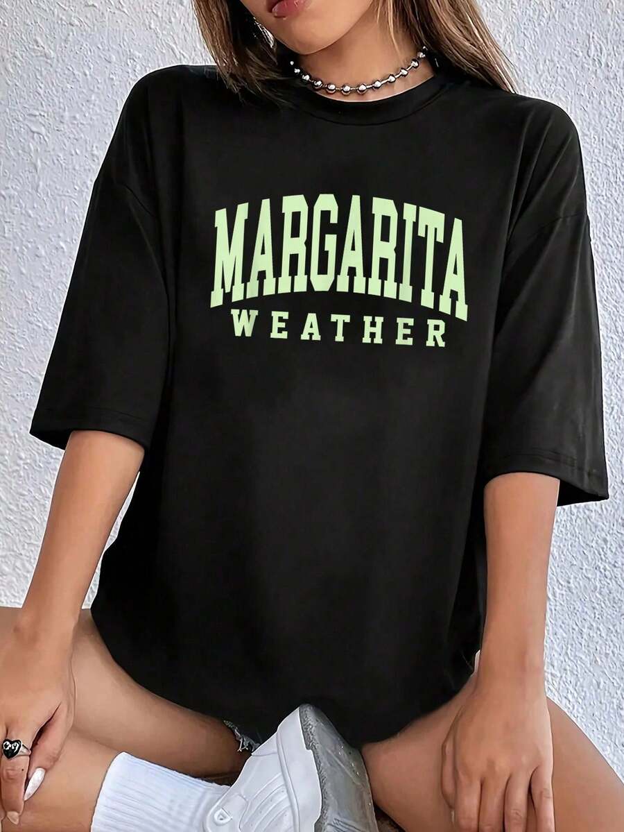 Camiseta Unisex 100% Algodón con Diseño Divertido de Margarita, Cinco de Mayo, México, Camisetas Gráficas para Mujer - Camiseta de Manga Corta Estampada - Negro - Ver 1
