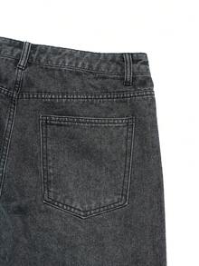 Men's Street Style Frayed Patchwork Denim Jeans - Grey - View 6