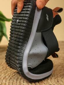 新款春夏男士针织拼接系带休闲鞋，软底防滑透气，百搭日常通勤运动鞋 - 黑色 - 查看 6