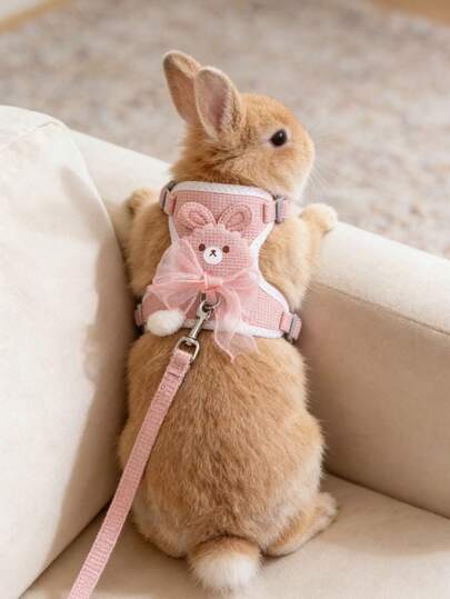 1pc Adjustable Rabbit Lace Bow Leash, Suitable For Small Pets And Rabbits, Small Pet And Animal Collar And Leash, Rabbit Harness With Adjustable Leash, Rabbit Supplies, Rabbit Pet Supplies, Hamster Supplies