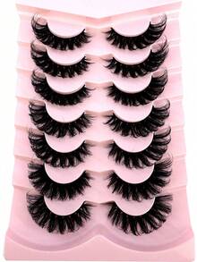 7 Pairs/Pack DD Curl Russian False Eyelashes, Thick Curled Fluffy, 3D Faux Mink Lashes, Cat Eye Effect, 8D Lengthening & Volumizing Lashes, Lift & Extend Eye Corners, Create Delicate Makeup - Black - View 2