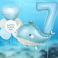 海洋生日氣球套裝，包含鯨魚鋁箔氣球、淺藍色數字鋁箔氣球、愛心鋁箔氣球、印花與乳膠氣球，適合作為兒子與女兒的生日禮物，以及海洋生物主題生日派對裝飾 - 查看 10