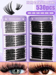 530片装 30D+40D+50D+60D+80D+100D 单根假睫毛，睫毛册，簇状假睫毛，DIY睫毛嫁接，簇状假睫毛，单根假睫毛，假睫毛 - D - 查看 3