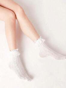 1 Pair Of Women's Solid Color Romantic Pleated Lace Trimmed Heart-Shaped Small Leg Socks. Cute Hollow Mesh Style, Lace Lace Love Socks, Suitable For School Gatherings, Daily Wear, Is A Great Gift, Halloween Gift, Halloween Decorative Socks, Christmas Decoration, Back To School Season, Travel Season, Valentine's Day, Fall - 1 đôi màu trắng - Xem 5