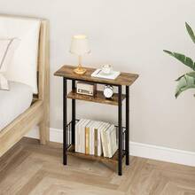 Narrow Side Table With Charging Station, Side End Table Couch, 3-Tier Small End Tables Small Spaces, 25.2 Tall Slim Nightstand Bedside Table Living Room, Bedroom, Greige - Rustic Brown - View 5