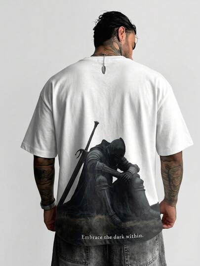  FRACTYR Men's Summer Casual Street Fashion Loose Sitting Graphic Print Loose Round Neck Short Sleeve T-Shirt