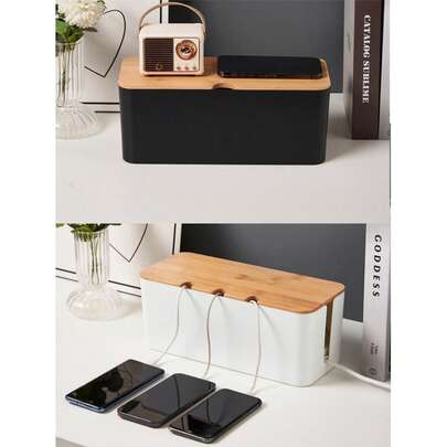 1 hộp đựng dây cáp cỡ lớn có nắp bằng tre - Giúp giấu dây điện và ổ cắm điện trên bàn làm việc hoặc sàn nhà.