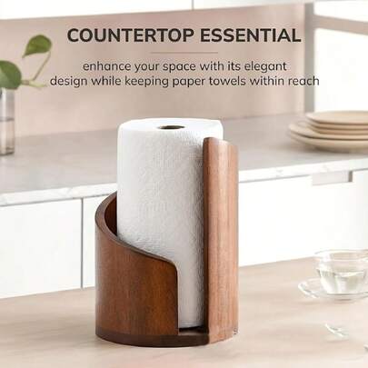 1pc Compact Wooden Desktop Tissue Paper Roll Holder, Decorative Storage Box For Home, Office, Living Room, Bedroom, Kitchen, Bathroom, Natural Wood Color Round Tissue Dispenser