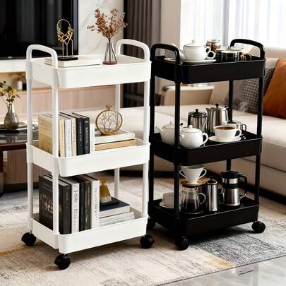 Multi-Function Rolling Storage Rack - Plastic Storage Basket With Woven Handle, Suitable For Office, Kitchen, Bathroom, Bedroom, Rolling Storage Rack And Vertical Shelving Unit, Upright Storage Rack, Rolling Storage Cart, Bathroom Storage Rack, Kitchen Storage Rack, Support Rack, Movable Shelving Unit, Home And Office Desk, Shelving Unit