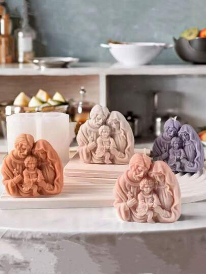 1个小型圣母玛利亚一家硅胶模具，DIY圣母玛利亚一家香氛石膏扩香石家居装饰模具，小雕像石膏香氛扩香硅胶模具