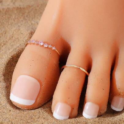 2 Peças Conjunto de Anéis de Dedo do Pé Geométricos de Cristal Rosa Elegantes e Minimalistas, Ajustáveis para Festa de Verão, Praia, Férias, Joias Femininas