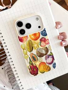 1pc Fashionable Colorful Fruit Patchwork Graphic Design Milky White Liquid Soft Phone Case, Compatible With IPhone 16/16Pro/16Plus/15/15ProMax/15Pro/11/12/13/14ProMax/11Pro/11ProMax/12Pro/12ProMax/13Pro/13ProMax/14Pro/14ProMax, Creative Elegant - Multicolor - View 3