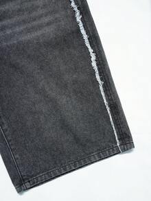 Men's Street Style Frayed Patchwork Denim Jeans - Grey - View 4