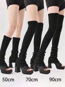 1 Pair Women's Mid-Calf/Knee High Leg Warmers, Y2K Chic Leg Warmers, [50/70/90cm] High Density Extra Long Knitted Elephant Leg Warmers, White/Black, Suitable For Daily Wear, Parties, Dates And Stage Performances - Multicolor - View 3