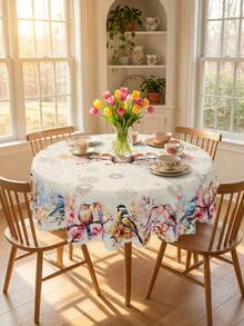 1pc Vintage Floral Tablecloth With Lace Trim, Watercolor Bird, Butterfly, Tulip, Cherry Blossom Print, Waterproof And Stain-Resistant Polyester Tablecloth, Washable For Restaurant Decor, Suitable For Kitchen, Patio, Spring Home And Mother's Day Party - Multicolor - View 23