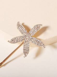 2个闪亮水钻海星发夹，简约金色金属发卡，时尚沙滩度假风侧边发饰 - 金色 - 查看 11