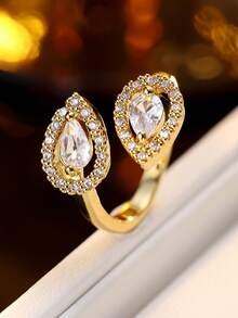 1 pieza Anillo de mujer, anillo abierto de lujo versátil con circonita cúbica sintética de moda, adecuado para regalo y uso diario - Anillo abierto - Ver 3