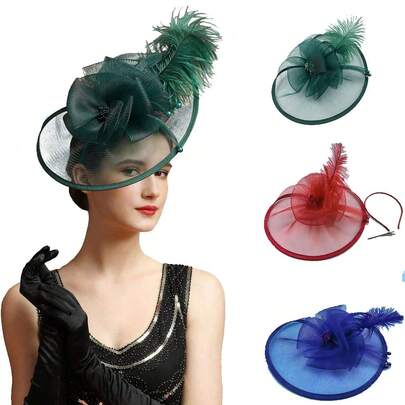 1pc Vintage 1920s Beaded Fascinator Hat - Art Deco Style Headpiece With Lace And Feathers, Suitable For Tea Parties, Weddings, Derby And Opera Events | Mother's Day, Bridal Shower, Teacher's Gift, Valentine's Day Accessory