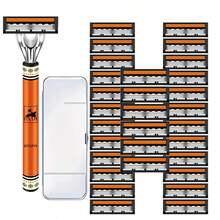 Men's Beard Trimmer, Three-Layer Yellow Blade Shaver, Anti Slip Handle, Replacement Blade, Men's Shaving Tool, Black Yellow Shaver Blade - Multicolor - View 8