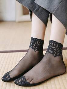 5 Pairs 's Mesh Lace Spring/Summer Ankle Socks - Black - View 2