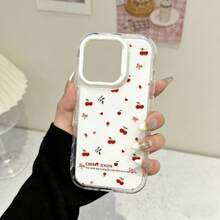 Cute Bow Ribbon Fashion Cherry Contrast Color Wavy Jelly Phone Case Suitable For IPhone 17 Pro Max, 17 Pro, 17 Air, 16 Pro Max, 14 Pro, 13, 12, 15 Plus, 11, Soft Back Cover Gift Spring - White Cherry Blossoms - View 4