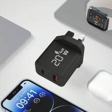 英規插頭 USB 充電器 20W USB-C 電源適配器 GaN 快充牆充頭 C-Type 快充適配器，適用 /Android 手機、行動電話、相機、MP3 及更多電子設備 - 查看 6