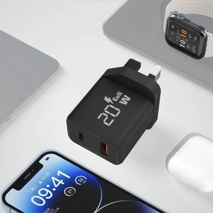 UK Plug USB Charger, 20W USB C Power Adapter Plug, GaN/ Quick Charge Wall Charger Block, C Type Power Adapter Fast Charging For IPhone/Android Phones, Mobile Phones Cameras MP3 And More Electronic Devices - View 6