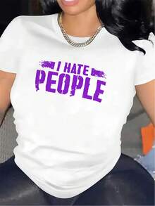 Women'S Summer Short Sleeve T-Shirt - Bold Statement Tee With 'I Hate People' Graphic Design - 白色 - 查看 2