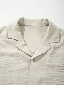 LOOKUN Men's Unisex POLO Collar Cardigan Daily Commute Business Casual Old Money Solid Color Premium Fashion Loose Short Sleeve Turn Collar POLO Shirt Spring Summer - Apricot - View 6