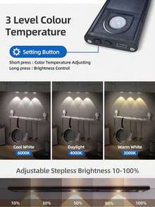 1pc Rechargeable Battery Powered LED Night Light With Motion Sensor, 3 Modes, Wireless Stick-On Cabinet Lamp, Suitable For Kitchen, Closet, Hallway, Car, Living Room, Wall Decor - Multicolor - View 5