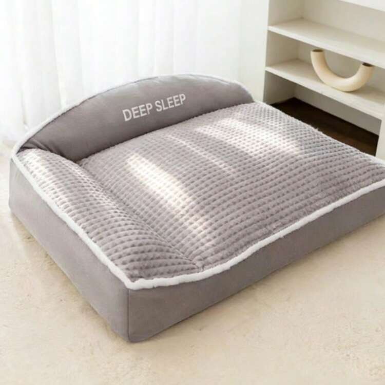120x90x25cm 3XL Blush Pink Orthopedic Dog Bed With Headrest, Soft Waffle Textured Pet Bed For Extra Large Dogs (Up To 100 Lbs), Washable & Non-Slip, Ideal For Indoor Living Rooms, Bedrooms & Large Home Spaces - 灰色 - 查看 3