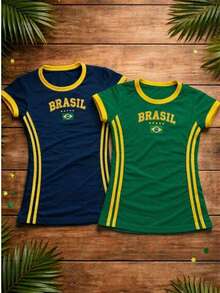 Brazil Baby Look Style Blouse Kit With Embroidered Details, Polyester - 藍/綠 - 查看 1