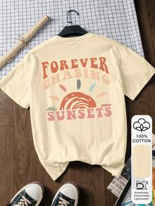 Fashionable, Casual, Short-Sleeved, 100% Cotton Top For Women, With Sun Print, Summer Clothes, Outdoor Activity Outfit, Back To School Outfit, White Color. - 裸體 - 查看 2