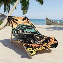 1pc Sun&Surf Retro Bus Beach Towel, American Surfing Style, Perfect For Travel And Photo Shooting - 58gh - View 6