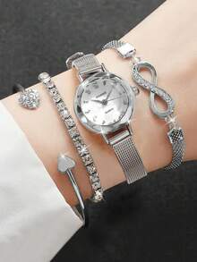 1件装时尚创意百搭小巧个性化女士石英表，圆形简约表盘，合金表带，适合姐妹、情侣、日常佩戴和节日礼物 - 金色 - 查看 17