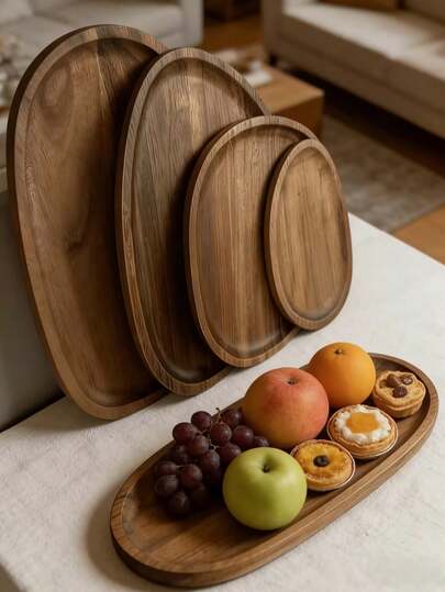 1个不对称造型木质托盘，可作托盘、餐盘、斋月托盘、厨房收纳托盘，用于展示茶叶、咖啡、糖罐、烘焙食品，适用于餐厅、家庭厨房、婚礼、生日派对、烘焙配件、餐具、桌面装饰、新婚礼物、斋月礼物。