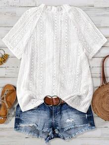 Áo sơ mi ngắn tay nữ, thiết kế thời trang, đa năng, dáng rộng, tôn dáng, màu trắng khoét lỗ - trắng - Xem 3