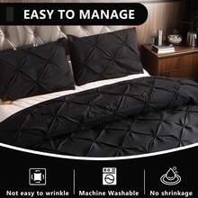 3 PCS Soft Luxury Black Pinch Pleat Quilt Duvet Cover Set Bedding For Bedroom With 2 Pillowcases Queen King Size Quilt Cover Set Zipper Closure,Summer & Festival Gift Quilt Doona Duvet Cover For Bedroom Decor,Easy To Clean, Machine Wash,Back To School Season - 黑色 - 查看 7