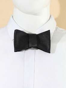 1条男士缎面领结，可调节双款领带，适合婚礼、派对和日常穿着 - 黑色 - 查看 7