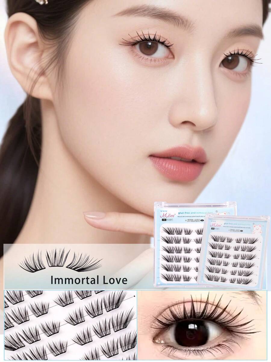 36pcs Self-Adhesive Eternal Love False Eyelashes Set, Mixed Length Fluffy Cluster, No Glue Needed, Fluffy Individual Lashes, Self-Adhesive DIY Lash Extension, Pre-Glued Lash Clusters, Natural Lengthening C-Curl Lash Clusters, No Glue Or Makeup Remover Needed, False Eyelashes, Lash Clusters, Individual Lashes, Eyelashes, False Lashes