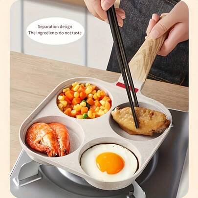 1pc 4-Hole Nonstick Frying Pan With Lid - Wooden Handle, Can Cook 4 Eggs Simultaneously - Durable Nonstick Coating - Perfect For Family Breakfast, Burgers And Fried Eggs - An Ideal Gift For Food Lovers And Home Chefs