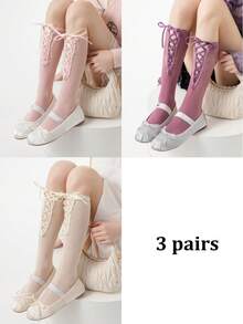 1/3 Pairs Spring/Summer Thin Knee-High Socks, Ballet-Style Criss-Cross Leg Warmers, Lolita Bow Knee Socks, Mesh Hollow Thigh-High Socks, No-Show Ankle Socks, Straight-Cut Socks - Multicolor - View 34